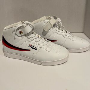 Fila Men's White and Red High-Top Sneakers